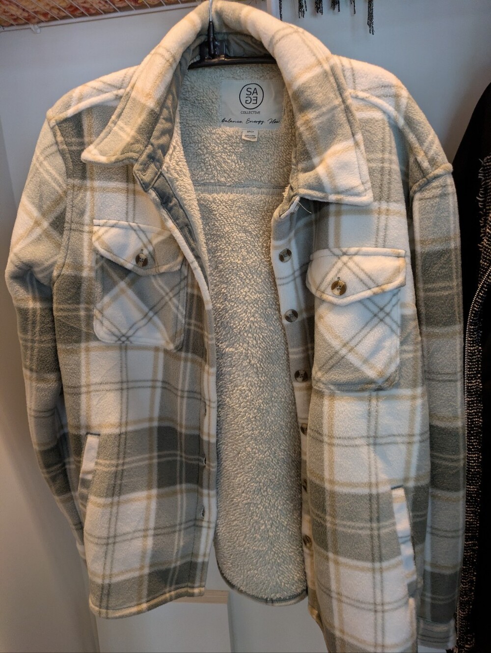 Sage Collective Plaid Fleece Button Up Coat/Jacket.  Cozy, Soft & Warm. Size SP.